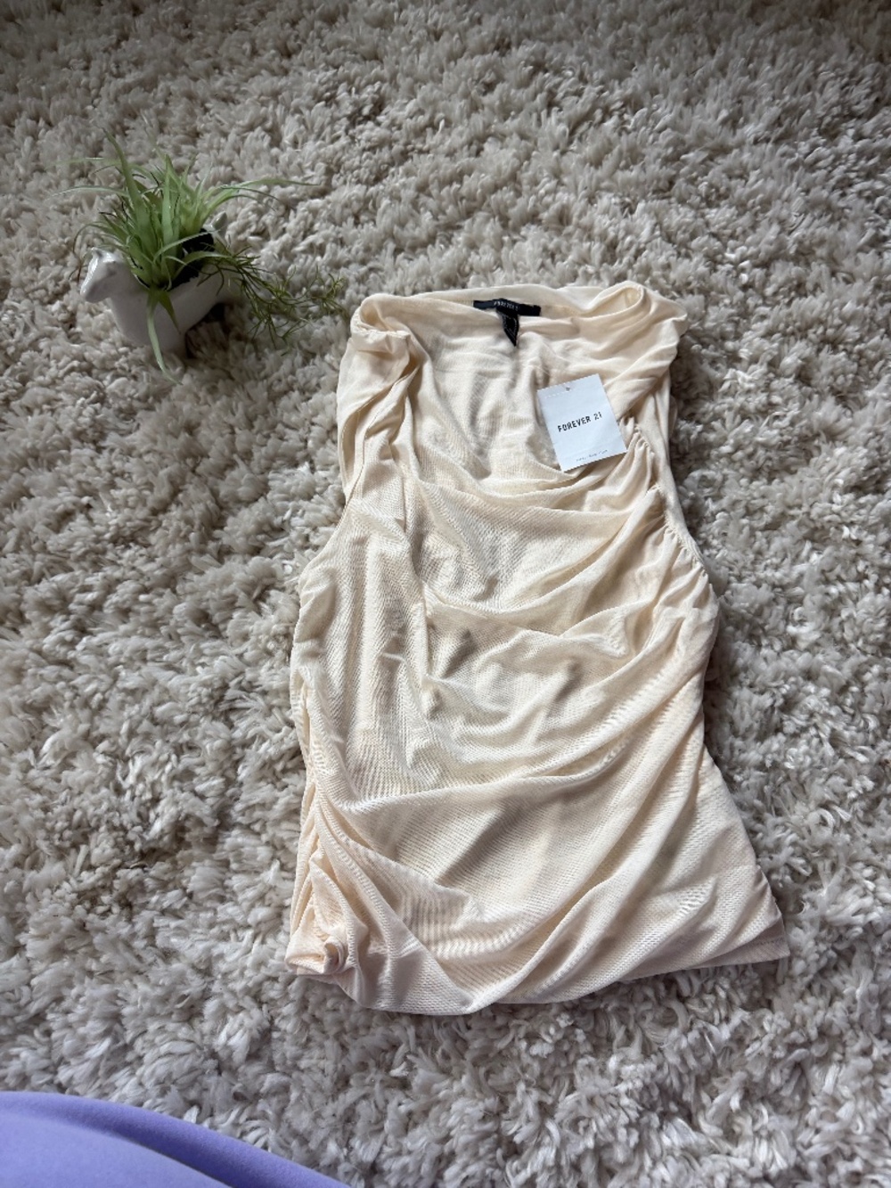 Forever 21 draped tank top in cream with a gathered, cowl-style neckline and ruc